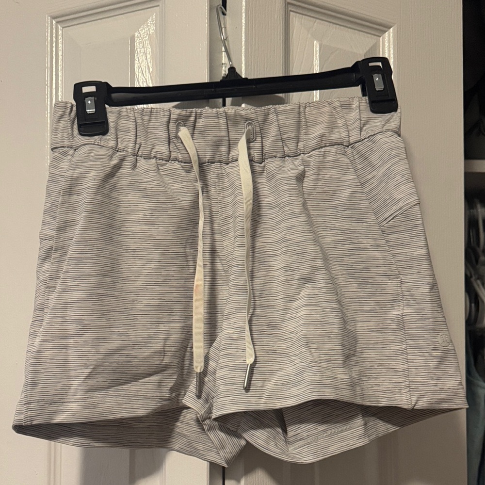 lululemon athletica Light Gray Striped Drawstring Athletic Shorts 2